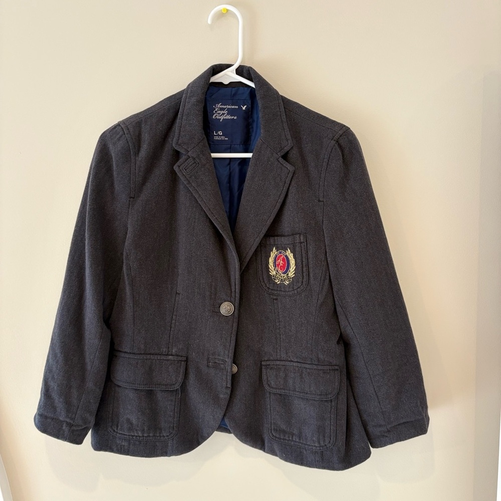 American Eagle Outfitters Charcoal Blazer with Emblem
